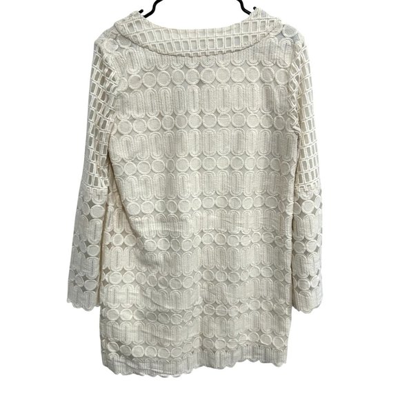 Michael Kors Womens Lace-Up Ivory Tunic Dress Size 8 Embroidered Sheer Overlay - Picture 2 of 8